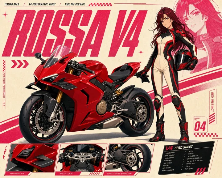 Pink Anime Motorcycle Spec Poster Style